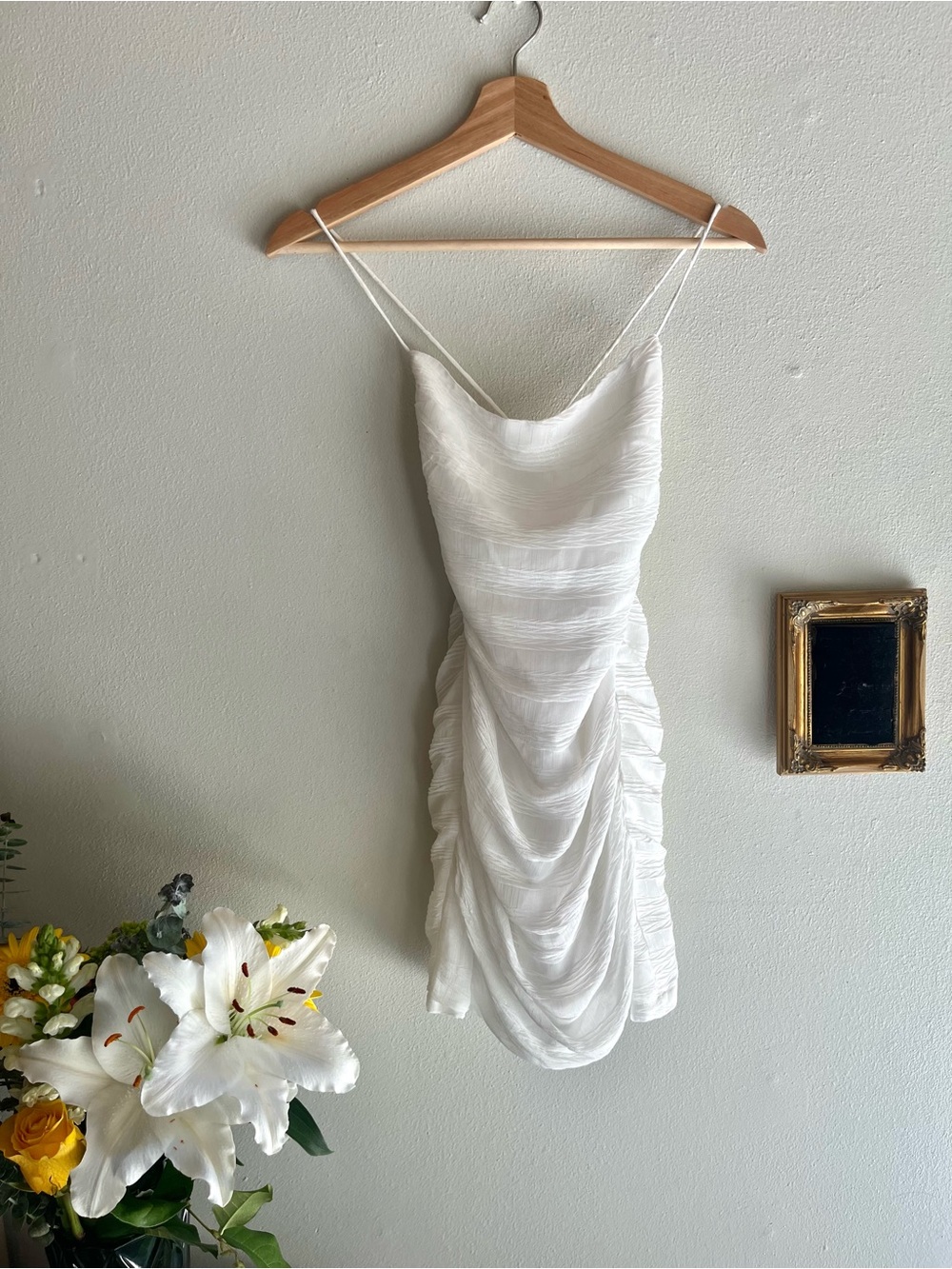 Hello Molly White Drape Ruched Mini Slip Dress